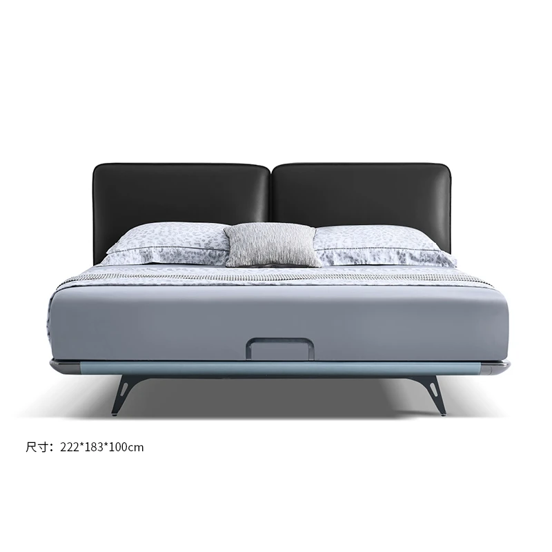 高定版大黑牛床真皮头层牛皮悬浮款意式极简铝合金床架双人床