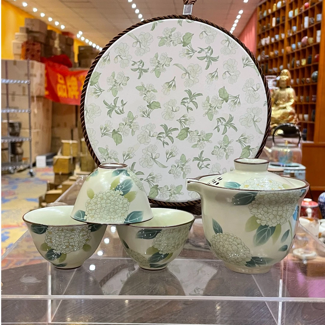 【闪购商品】汝窑绣球花手抓壶一壶三杯 带茶盘999226