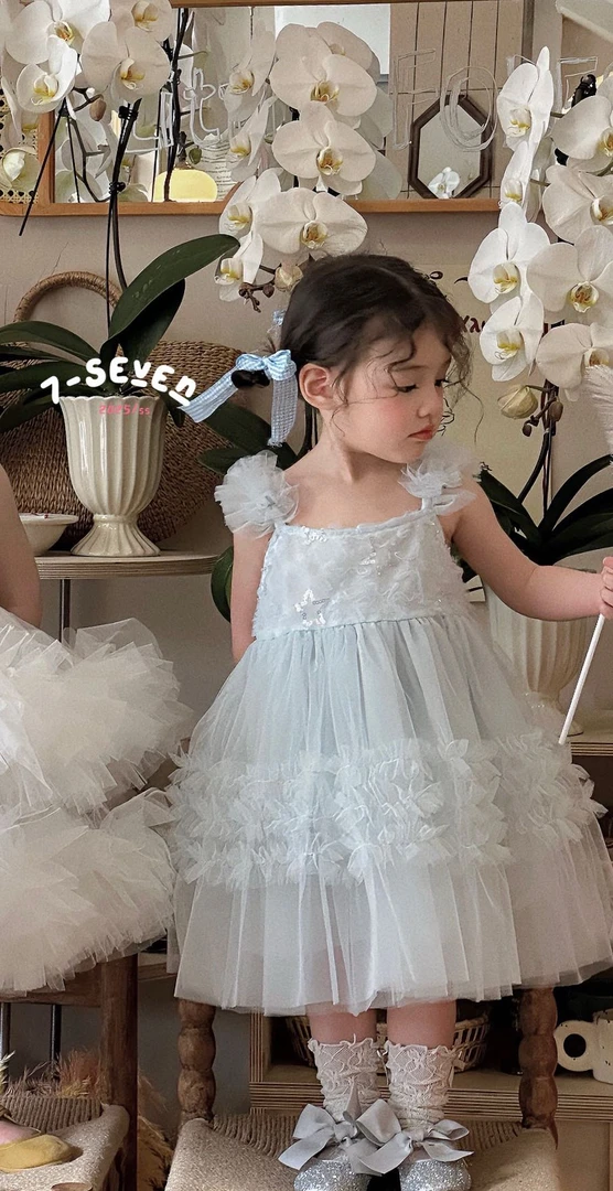 7seven+2025夏～五角星亮片纱纱裙8838女童（汉服