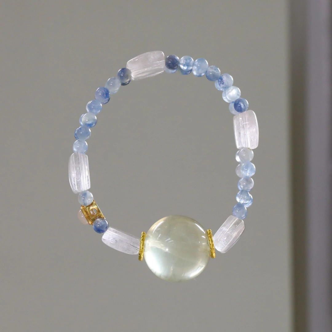 CB4334【一颗柠檬】黄水牛鼻孔 奶白晶方牌 蓝晶石轻奢百搭水晶手串