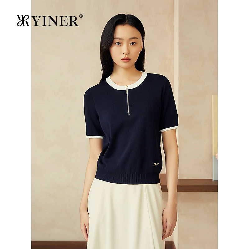 YINER音儿专选2025夏季新款法式优雅撞色透气百搭毛针织衫