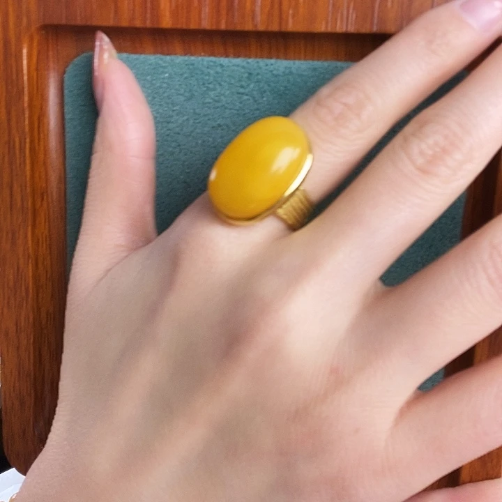 蜜蜡银S925镶嵌戒指戒指