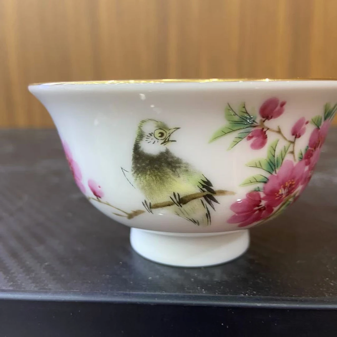 【百善瓷业】水点桃花压手杯