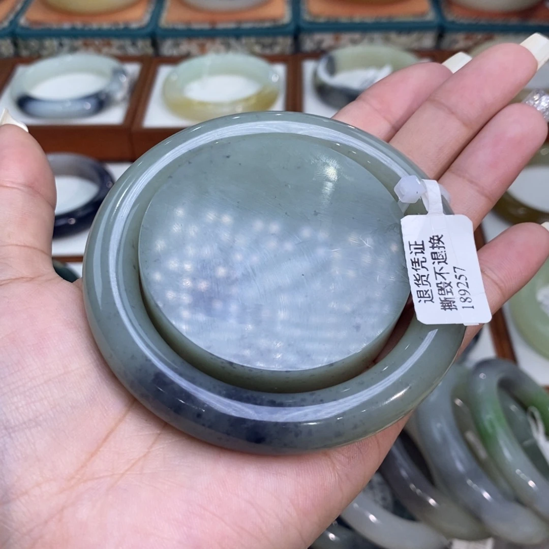 和田玉未镶嵌手镯和田玉且末青花套镯5859