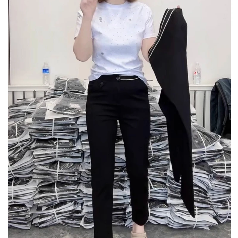 2025春季新款显瘦小个子休闲裤复古百搭微胖大码九分直筒烟管裤子