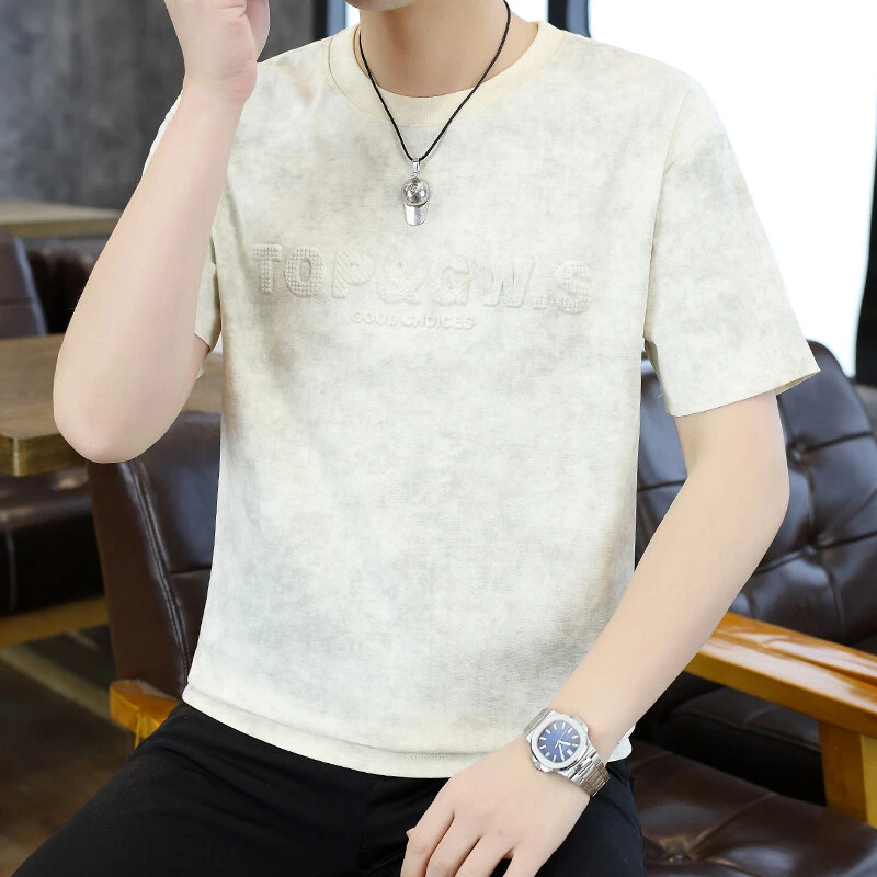 夏季扎染字母印花时尚休闲运动百搭圆领T恤男士透气t恤