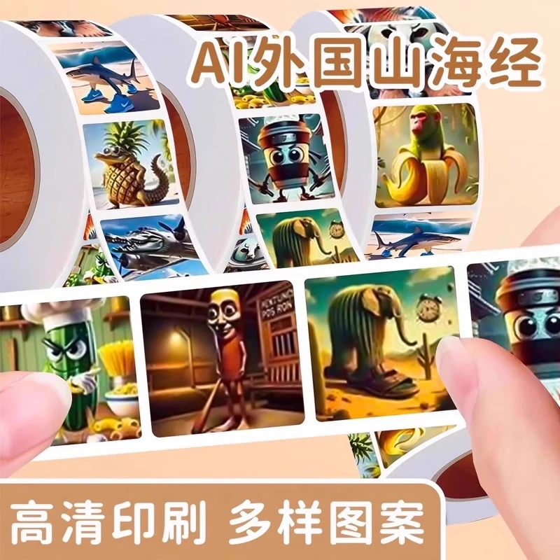 外国山海经贴纸卷卷贴小学生创意恶搞意味不明表情包贴画手工diy