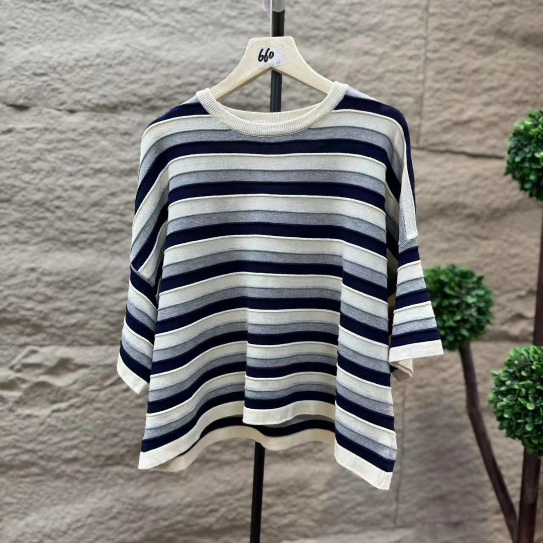 11329新款夏季休闲减龄拼色条纹显瘦短袖T恤