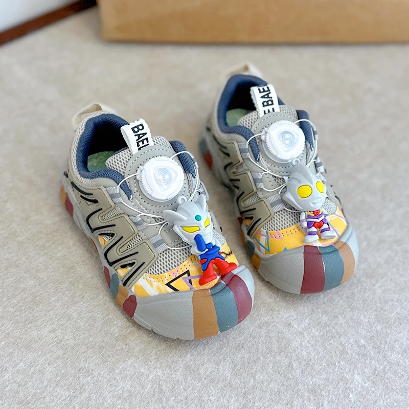 巴布豆步态男童鞋子奥特曼2025春款儿童旋转扣老爹鞋男孩丑