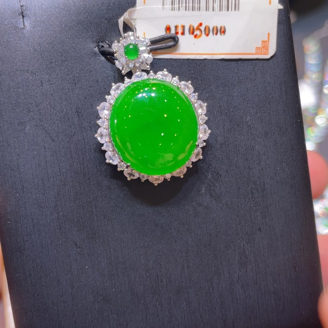 翡翠银S925镶嵌颈饰戒指