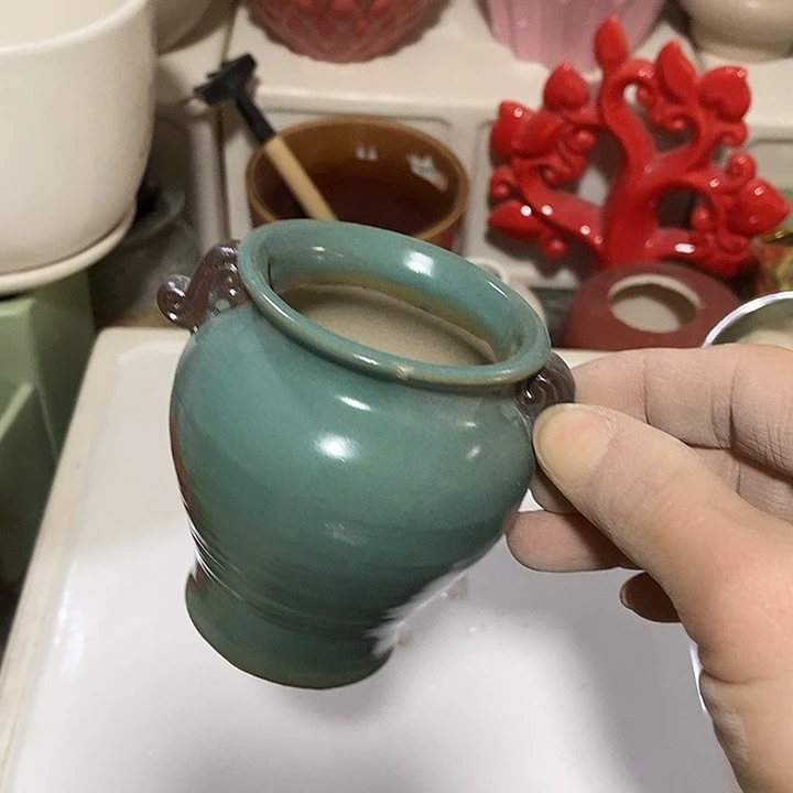 陶盆有孔 瑕疵针孔漏釉介意勿拍外口 5外高7