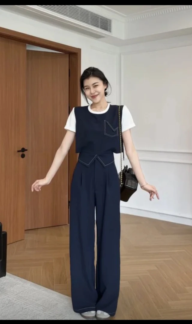 胖MM夏季假两件短袖套装搭洋气短裙长裙阔腿裤时尚显瘦