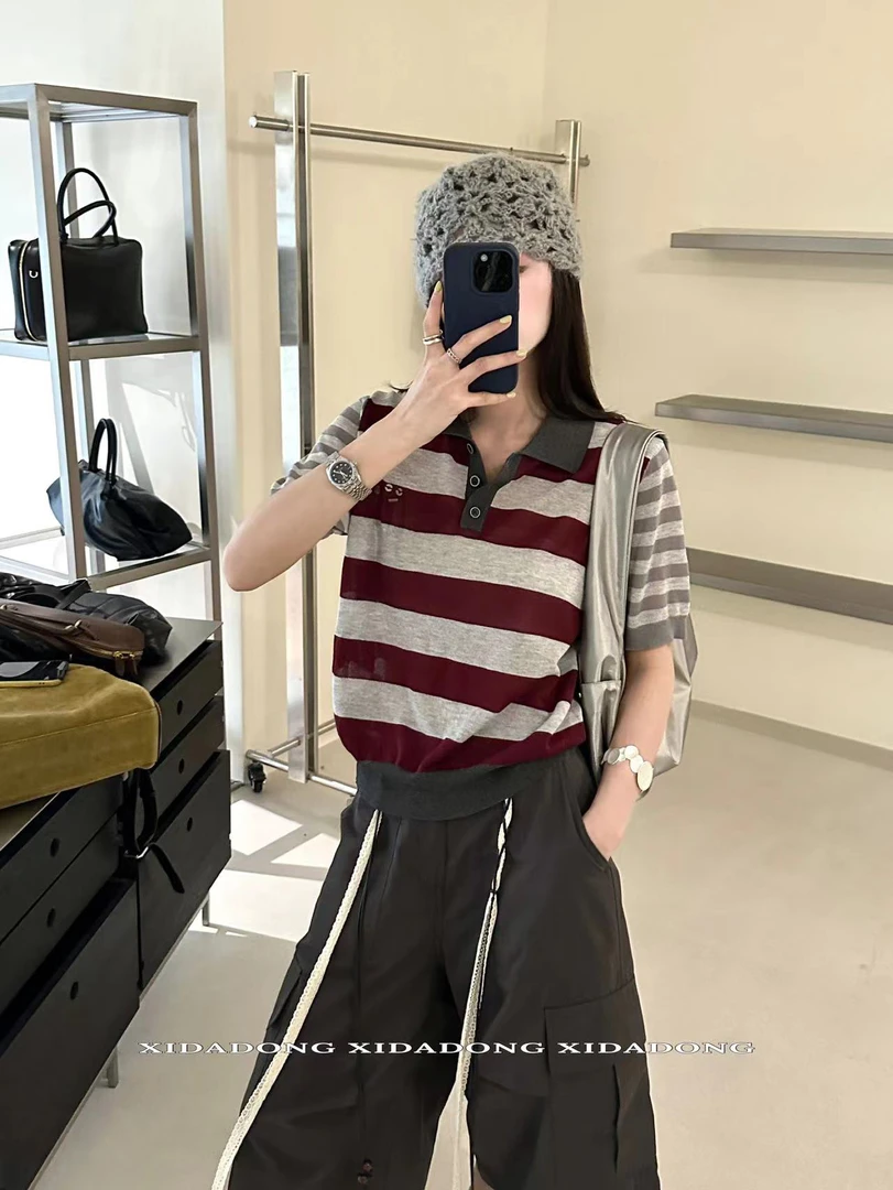 福秒-条纹POLO！撞色条纹休闲针织衫（XD017#）喜大东