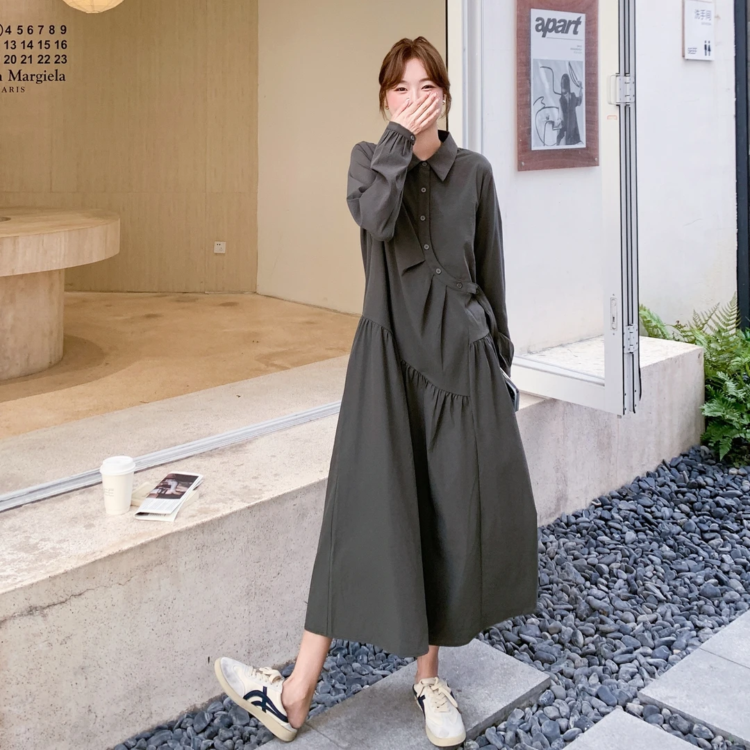 法式氛围感活力减龄通勤长裙女2025早秋新款时尚设计款衬衫连衣裙