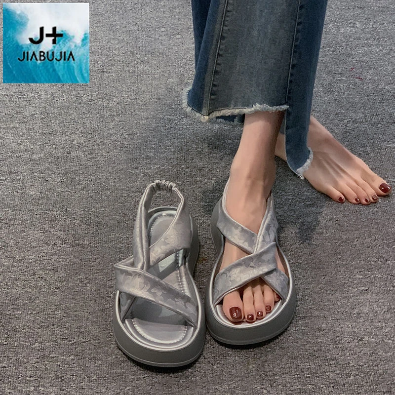 贾不假网红凉鞋女款2025夏季新款厚底增高百搭配裙子罗马沙滩凉鞋