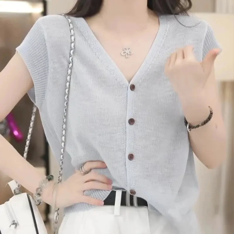 【情书寄予】2025夏季新款时尚气质休闲针织上衣C5271