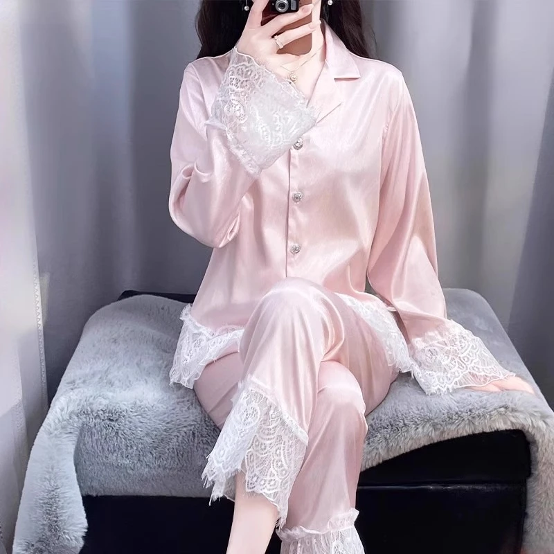 tpvl旗舰正品水光绸法式睡衣女春秋长袖家居服2025新款套装高级感