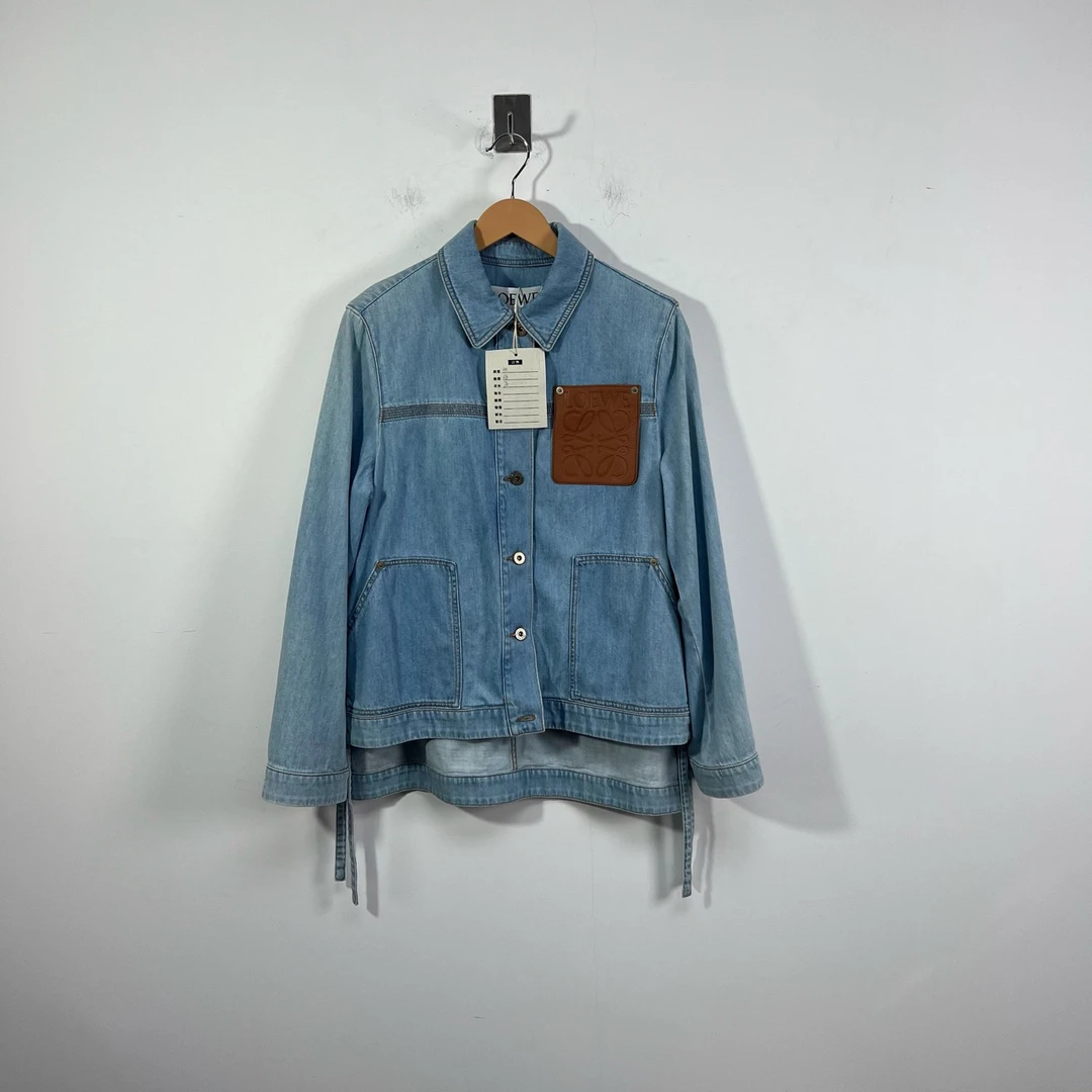 99新 LOEWE/罗意威 蓝色牛仔拼色皮牌外套 准新 32码 #3557