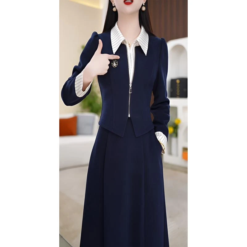 【连衣裙】春季设计感翻领休闲简约轻奢中长款长袖连衣裙2025新款