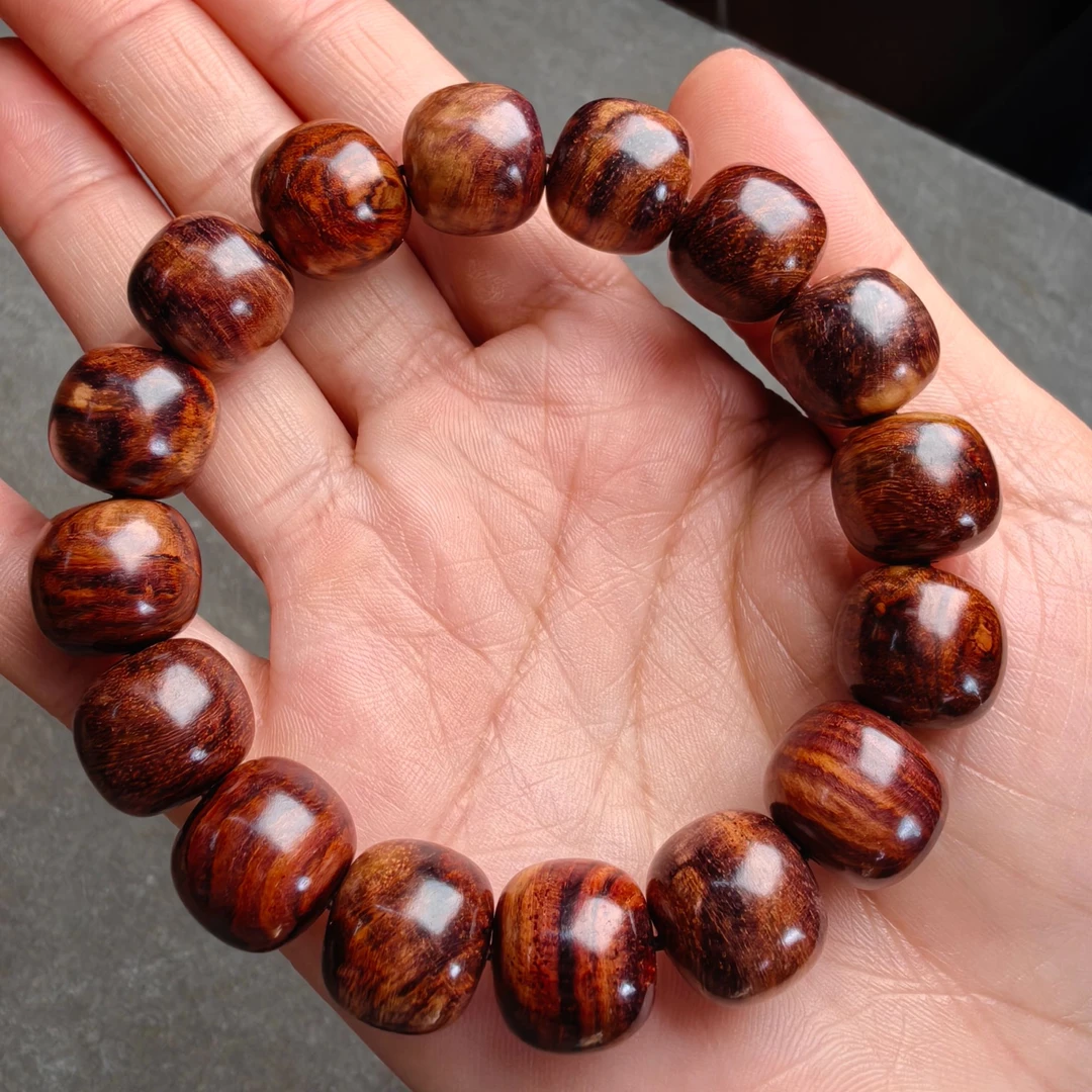 1314老型海南黄花梨紫油梨单圈手串虎皮纹水波纹多样性发一