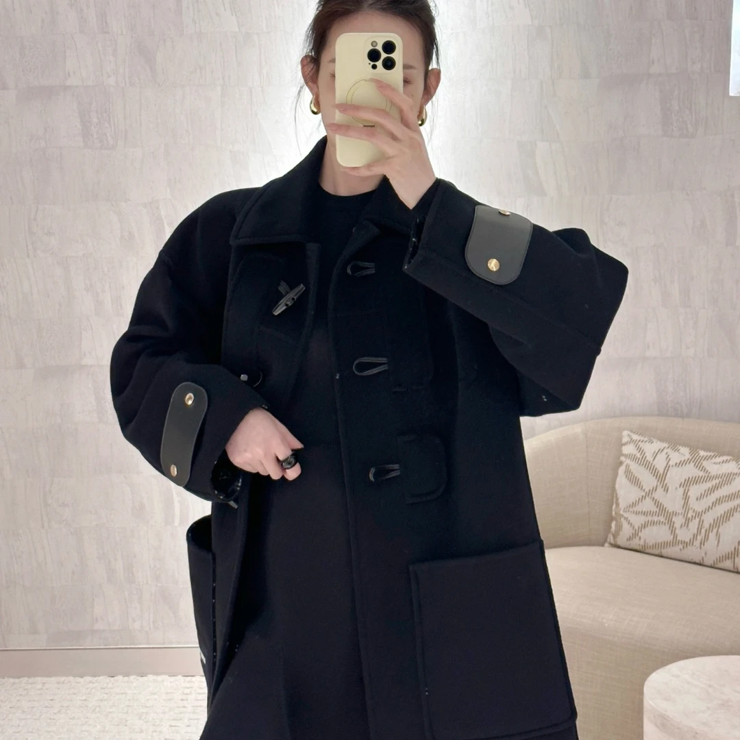 【长芯】25高级复古牛角扣毛呢保暖长款外套大衣 YZ25W10018