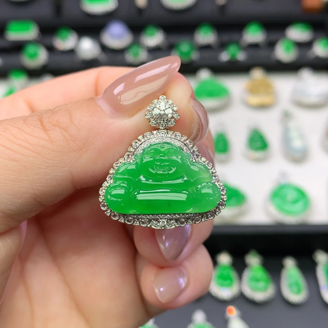 翡翠18K金镶嵌吊坠(不含链)