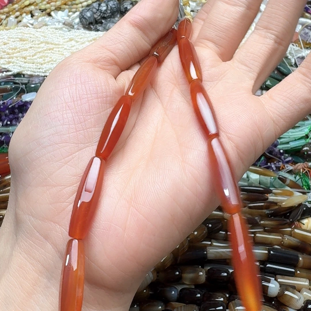 玛瑙/玉髓未镶嵌珠宝半成品一条8x30m红玛瑙天朱
