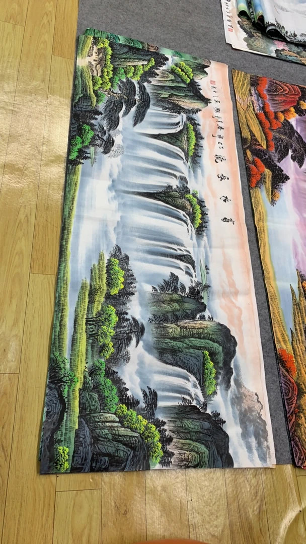 富水长流不带框不带裱芯尺寸：180cm*70cm山水画客厅办公室挂