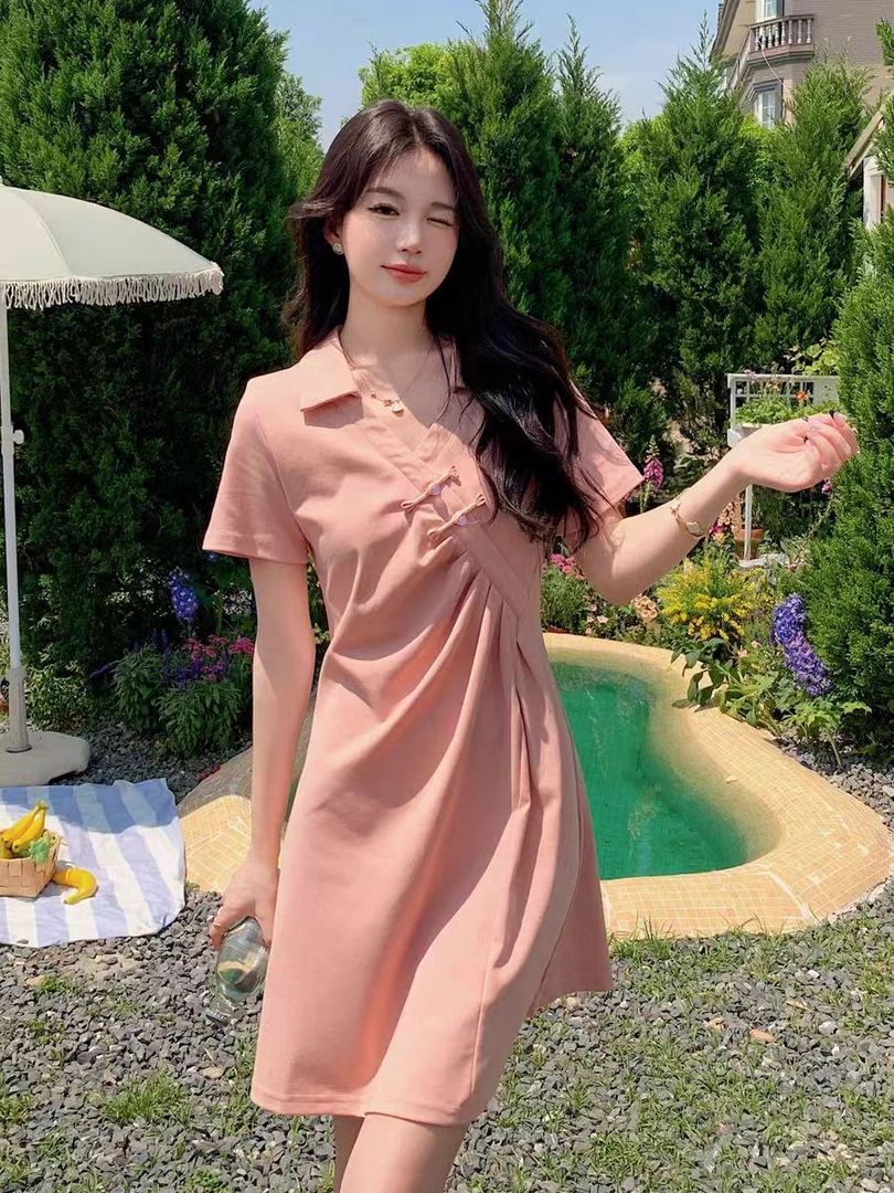 （80-200斤）胖mm夏季休闲时尚T恤裙女显瘦遮肚子新中式连衣裙1509