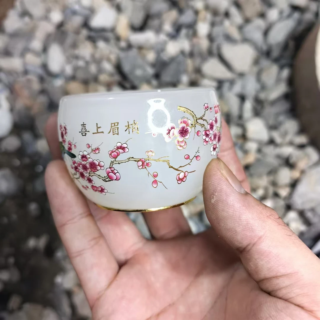 c【闪购商品】喜上眉梢琉璃对杯 精美无暇 主人杯 A（无礼盒）