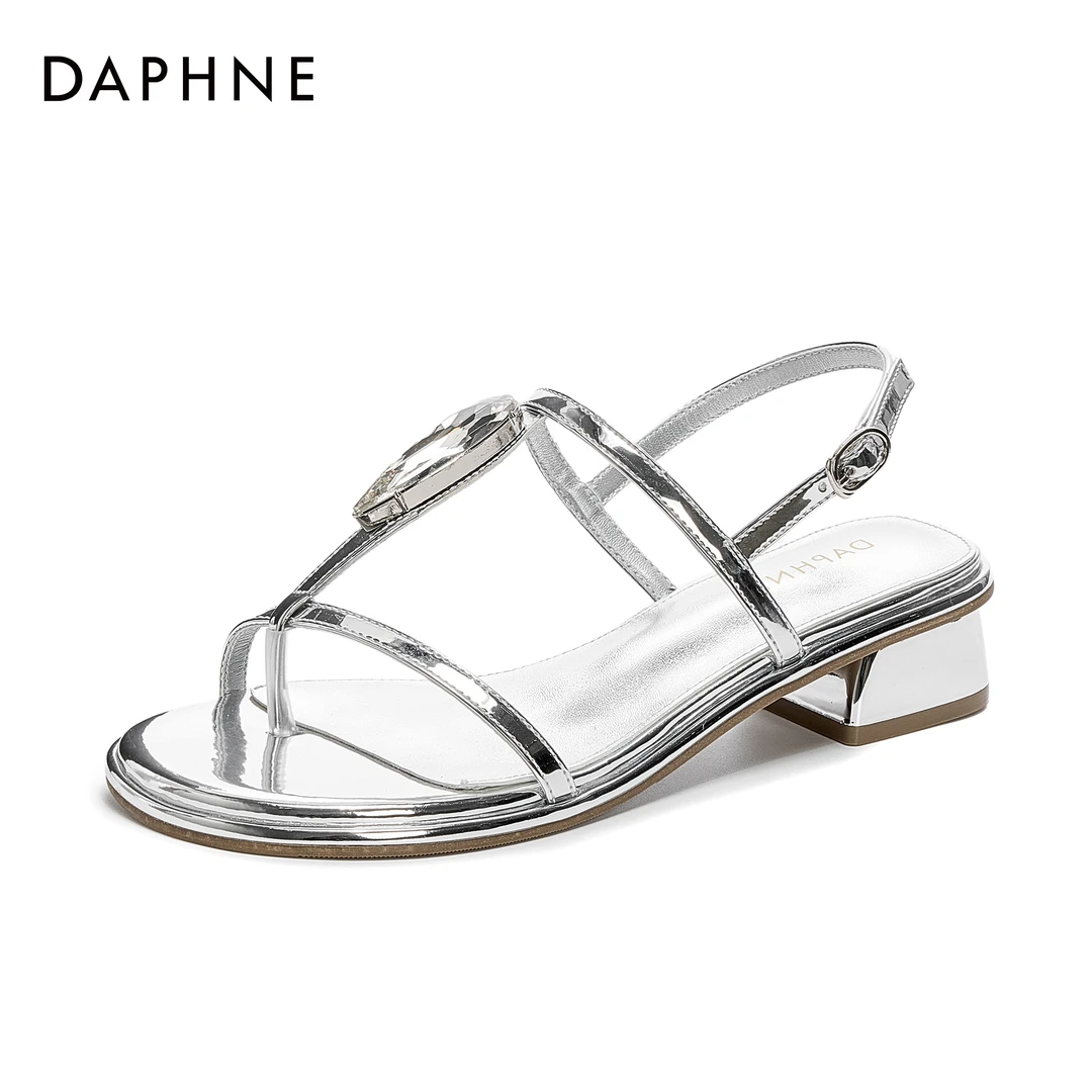 Daphne/达芙妮夹趾凉鞋女夏季2025年新款时尚粗跟一字扣罗马鞋