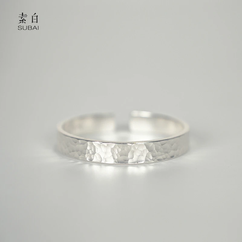合金手镯 素白【观照】手工锤纹刻字手镯802764