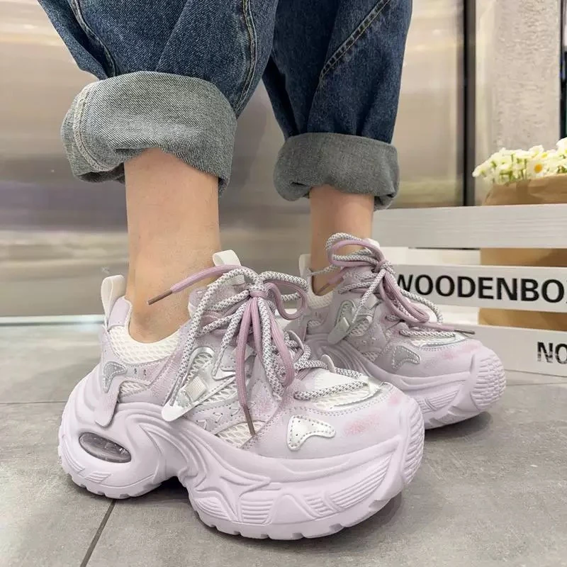 【老汉严选】厚底老爹鞋女小个子增高2025新款欧货网面运动鞋潮8850