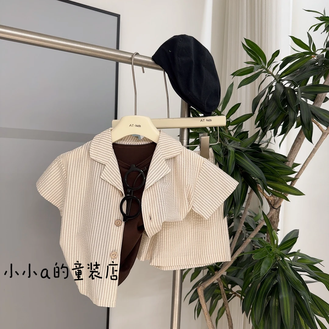 男童夏套装2025新款儿童条纹两件套帅气时髦男孩宽松休闲短裤吊带