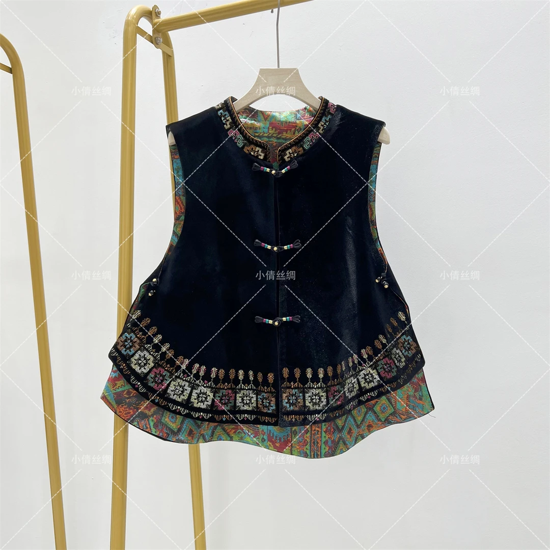 【两面穿十字绣】手工刺绣时尚新中式复古新中式丝绒轻奢双面马甲女