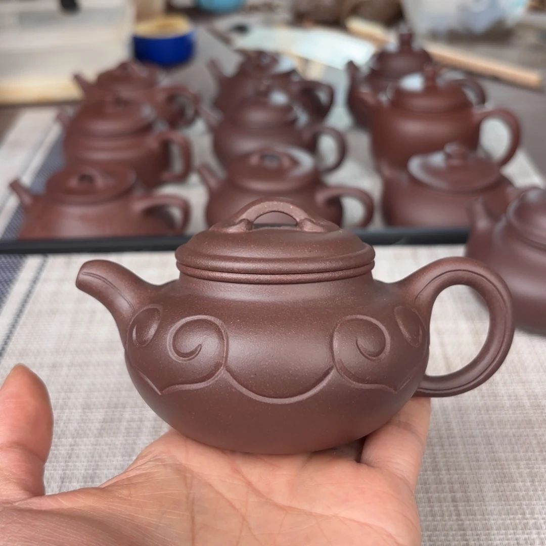 紫砂茶壶微瑕半手工老紫泥仿古如意壶180cc