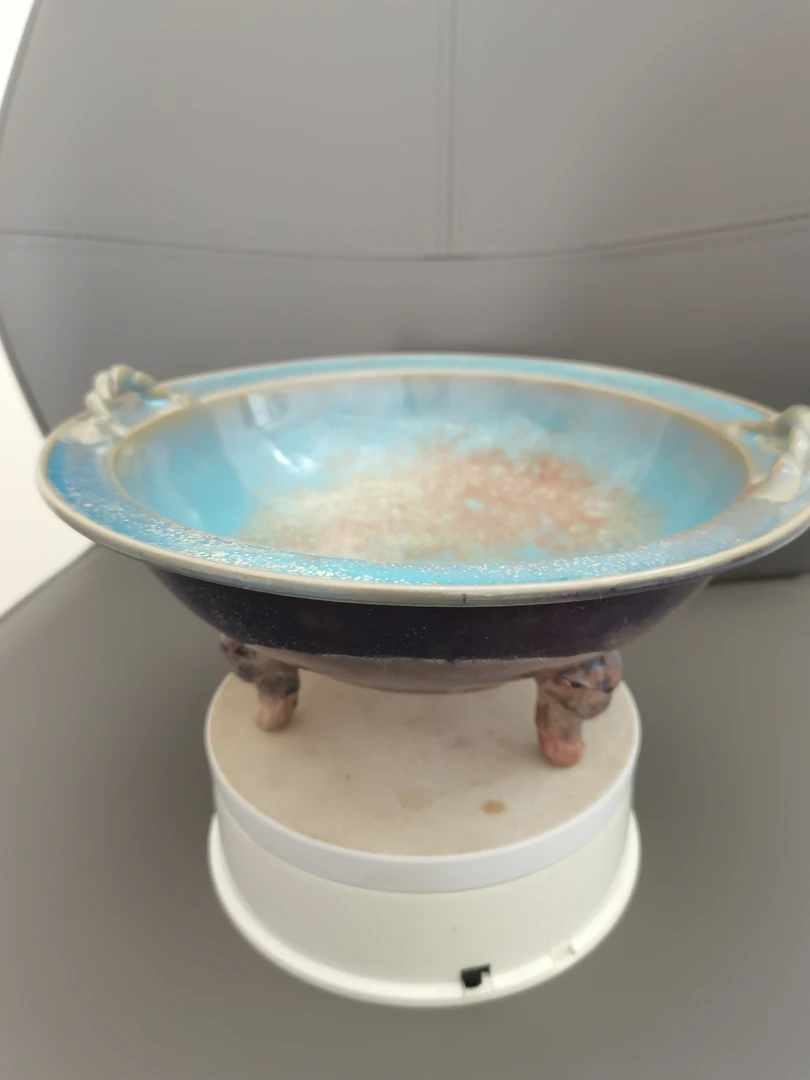 钧瓷内蓝外红双耳炉