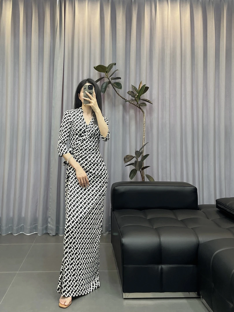 超长锁链裹身裙修身显瘦优雅复古连衣裙法式