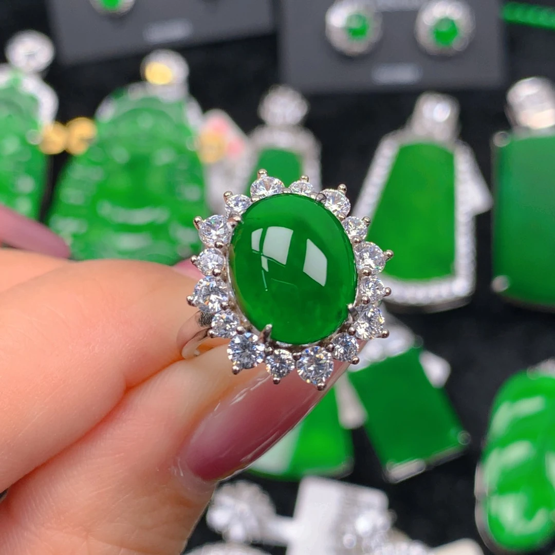 翡翠戒指银S925镶嵌翡翠