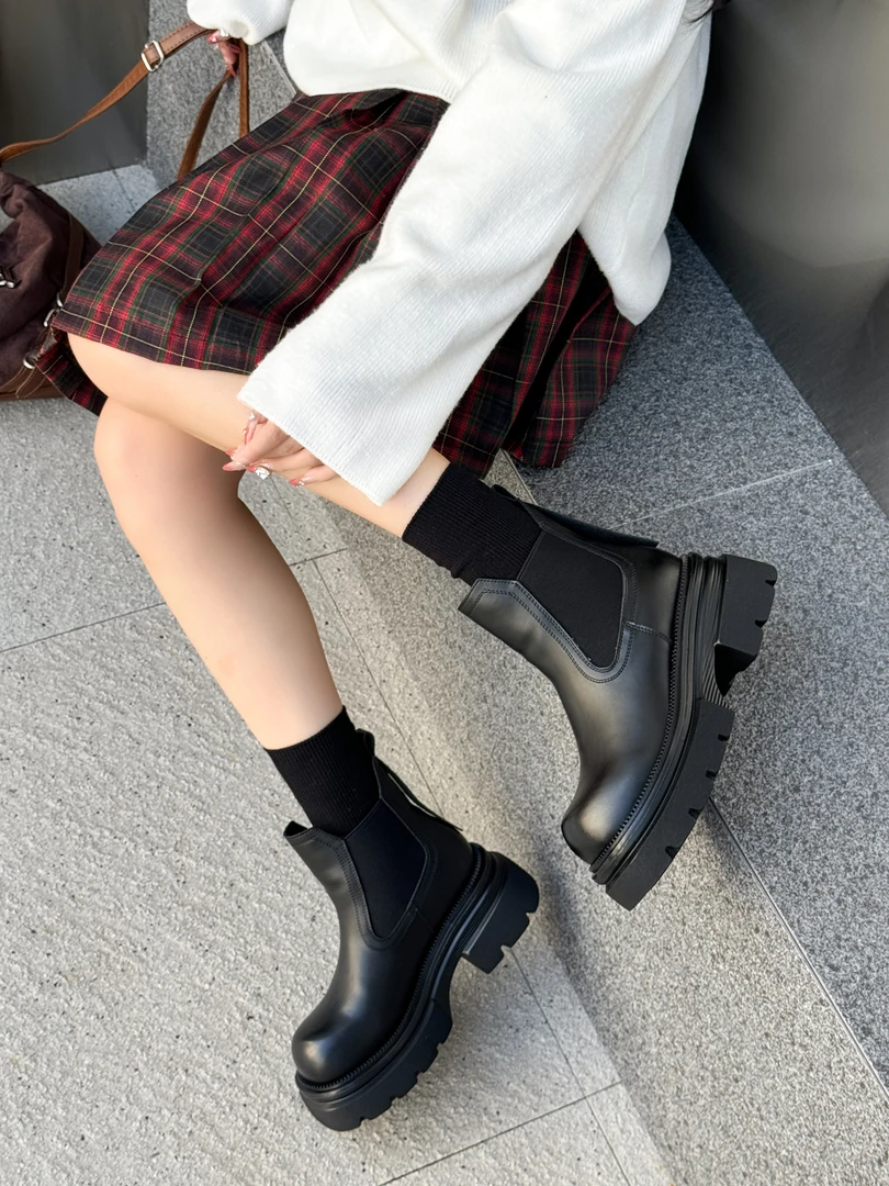 8003秋冬款真皮马丁靴百搭瘦瘦靴打蜡皮女靴女厚底(5.5cm)