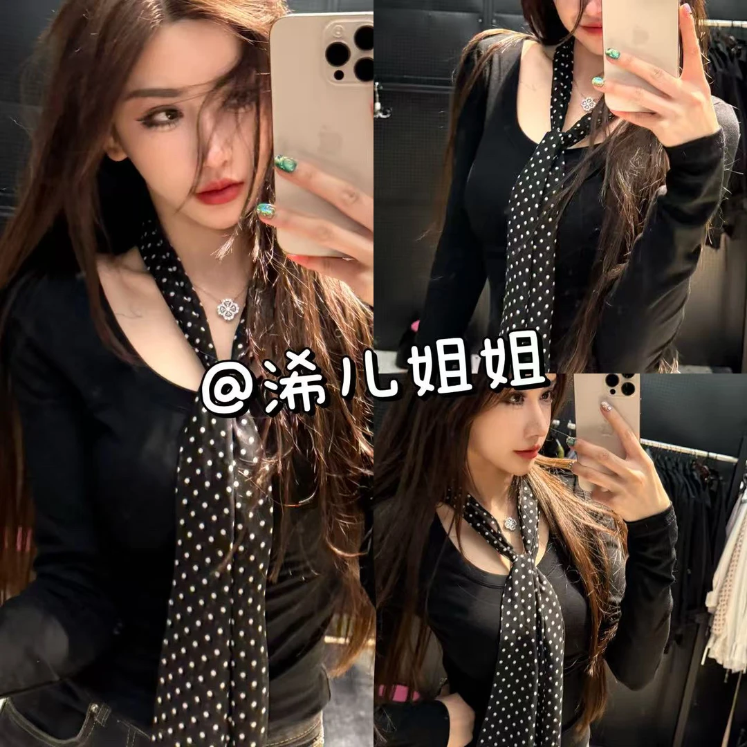 波点飘带圆领t恤超好看上衣