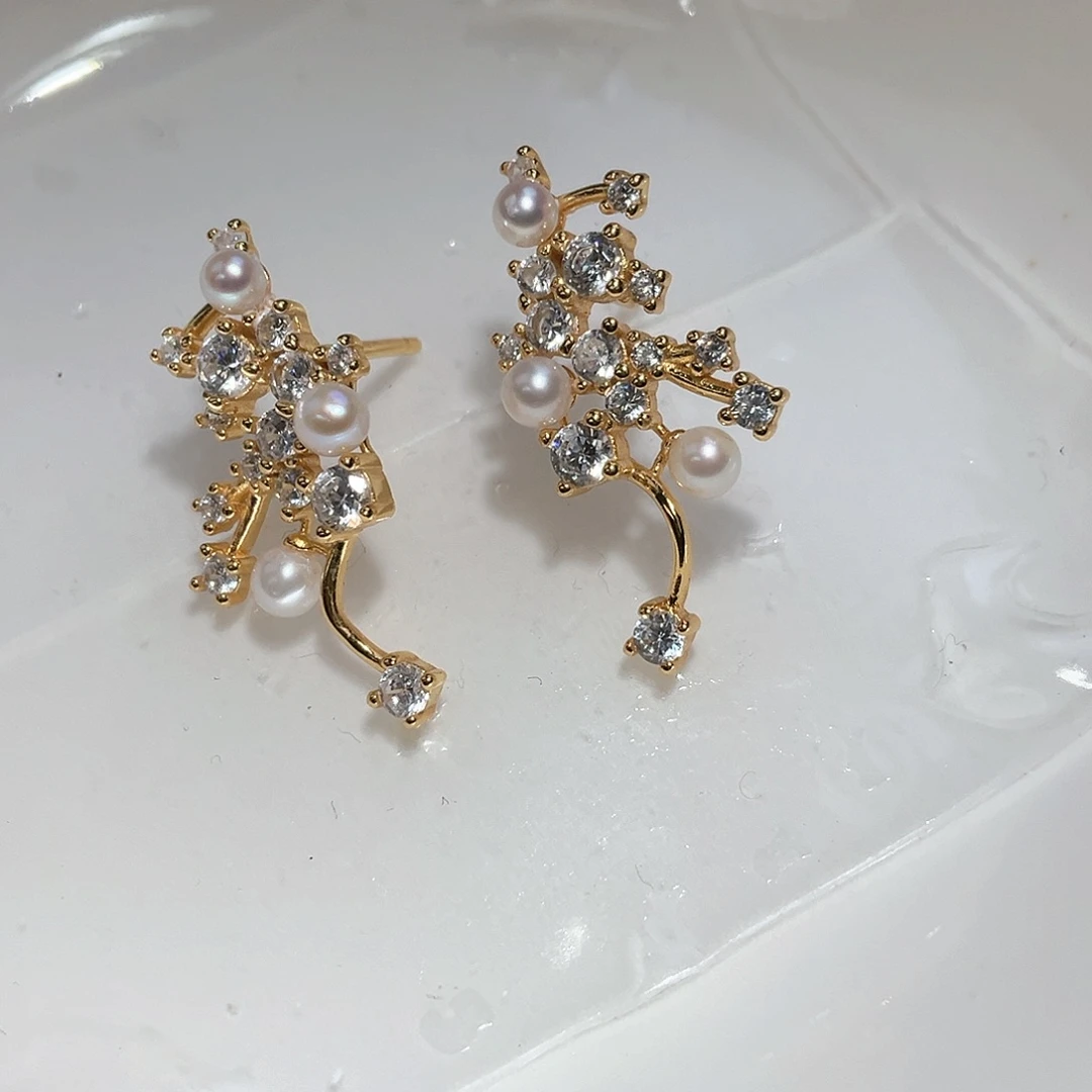 淡水珍珠耳饰银S925镶嵌雨****搭