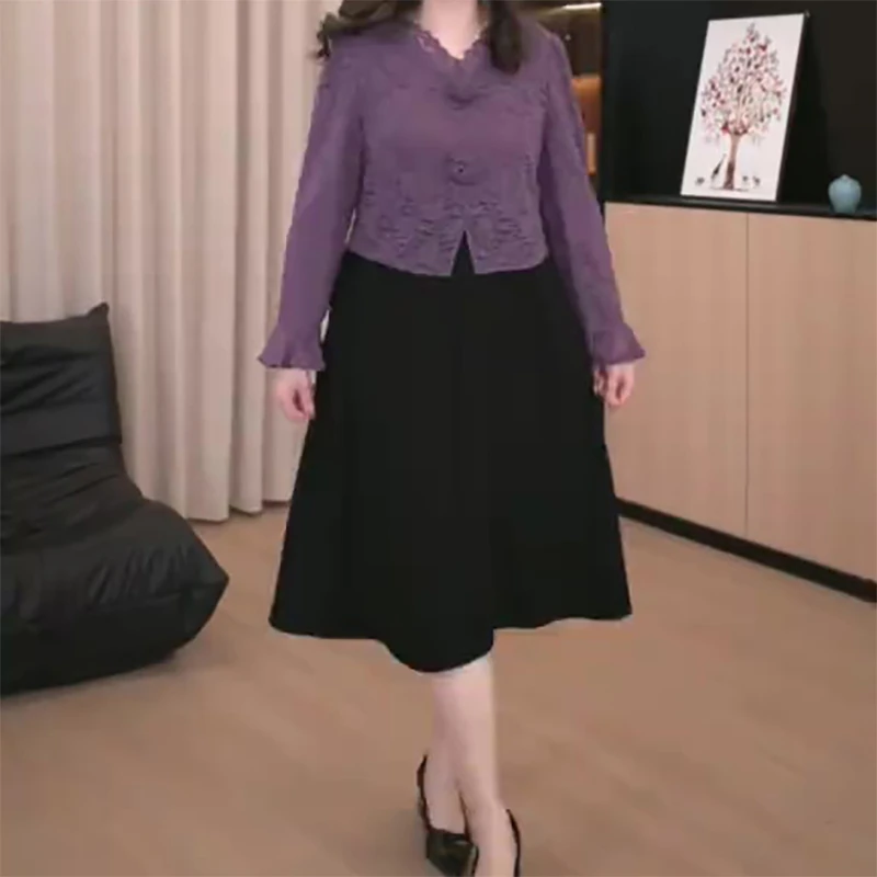 春季新款气质胖MM大码蕾丝轻熟长袖连衣裙子中年妈妈女装宽松显瘦