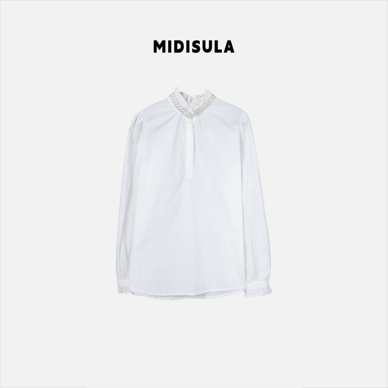 【H.MDSL】领口钻钻薄款荷叶边翻领衬衫百搭女装春夏简约纯色#2270
