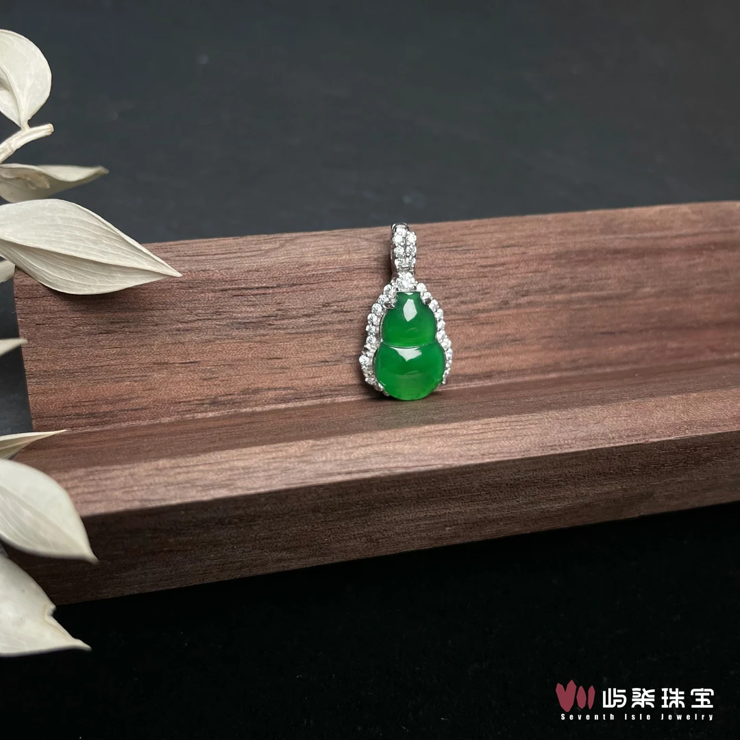 【要努力】C750 翡翠银S925镶嵌 辣绿葫芦吊坠