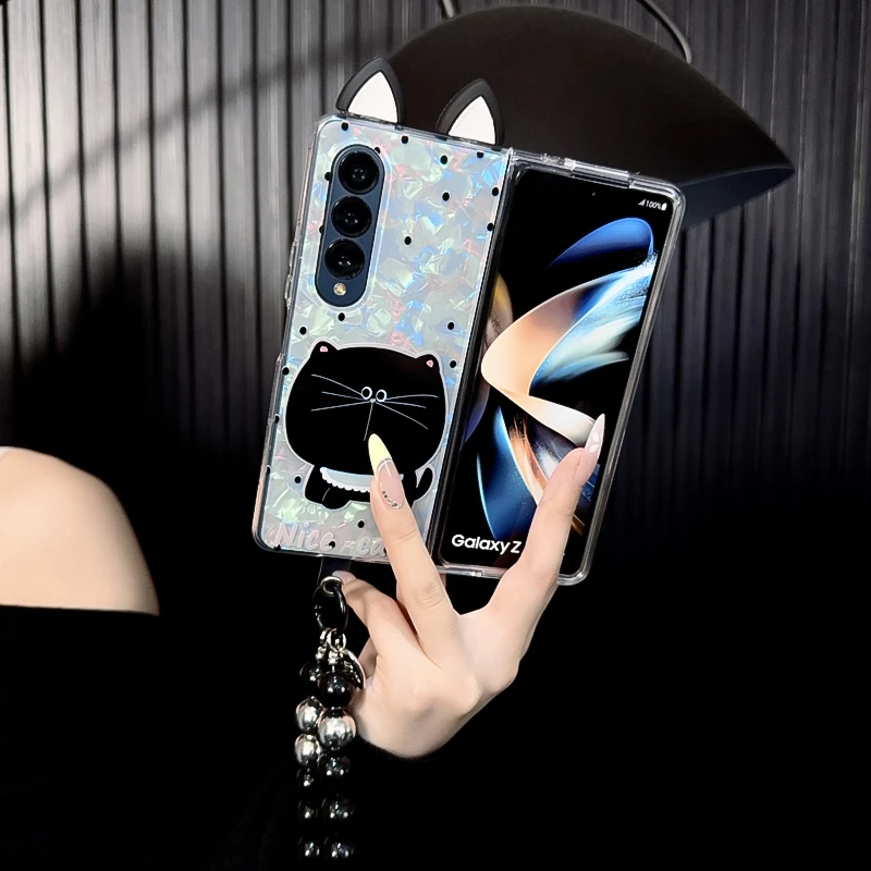 适用三星zfold4手机壳新款galaxy套zfold4可爱耳朵波点w23猫咪女p