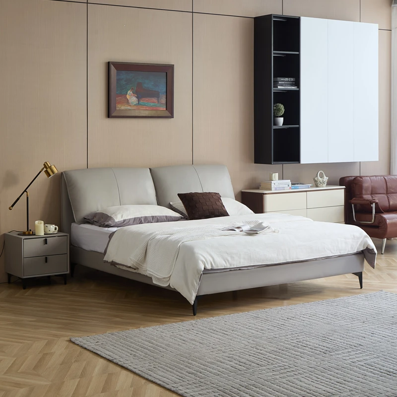 乐致大象耳朵床真皮储物复古极简中古风主卧室实木现代头层牛皮床