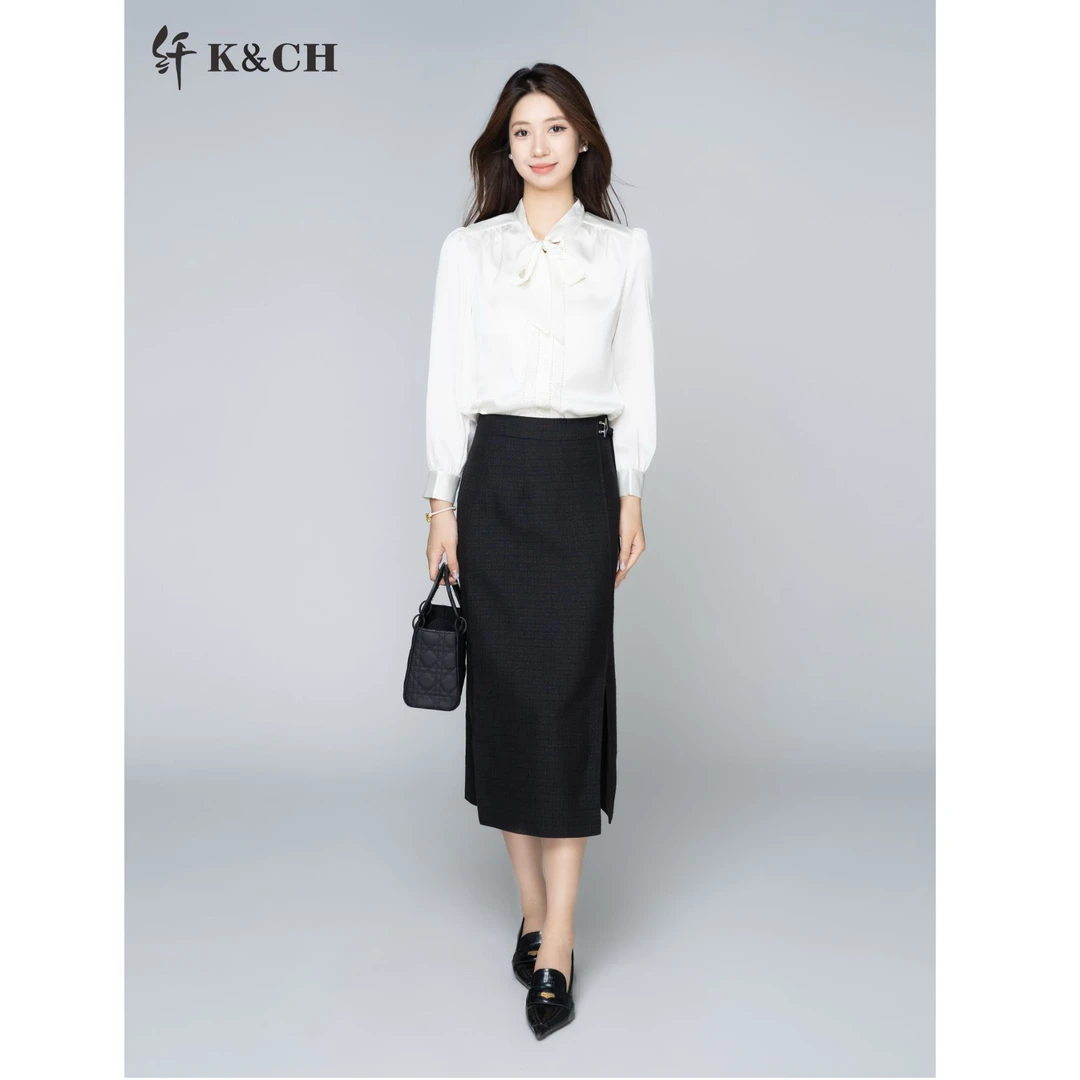 K&CH/纤衬衫上衣女装气质长袖针织时尚通勤秋季白色8442F119E1
