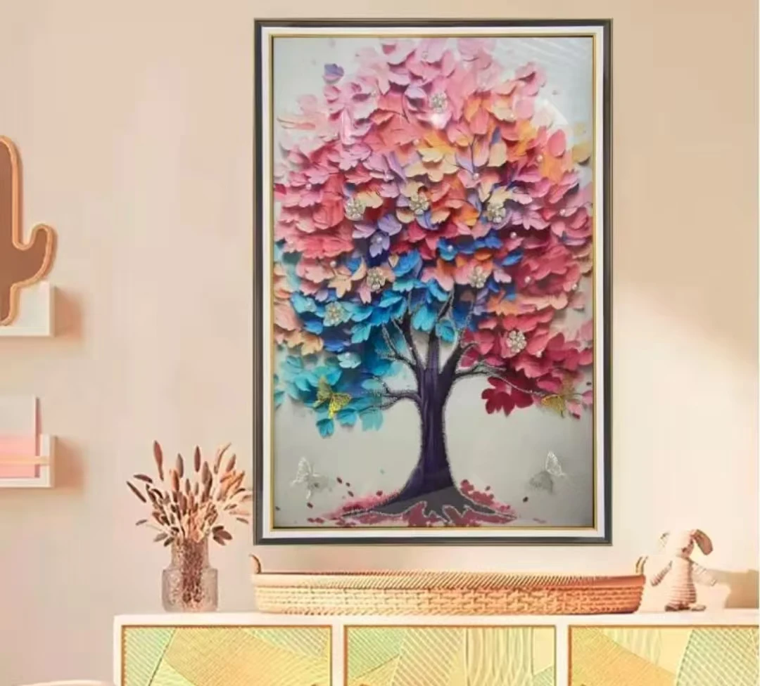 Q323生命树现代简约玄关挂画轻奢花开富贵客厅沙发背景落地画