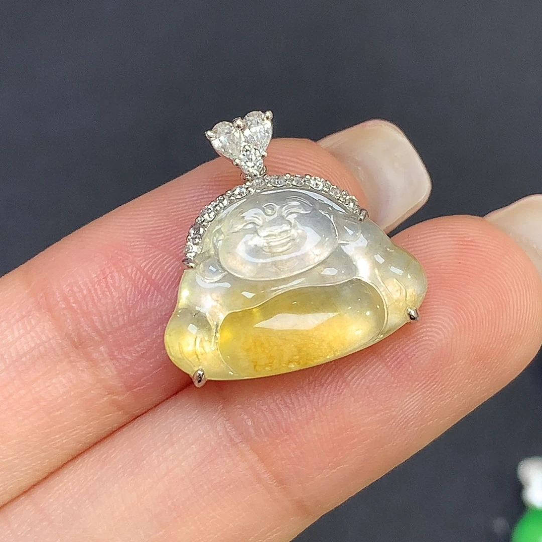 翡翠18K金镶嵌颈饰佛公